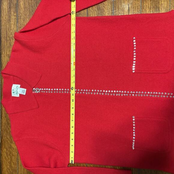 The Quacker Factory Cardigan Sweater Womens L Red Wool Rhinestone Heart Full Zip - Picture 5 of 7